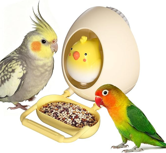 Egg Bird Feeder Chew Toy,Interactive Hanging Bird Cage Toy with Food Tray,Spring Chick Foraging Toy,Bird Cage Accessories for Parakeets,Cockatiels & Lovebirds(Yellow)