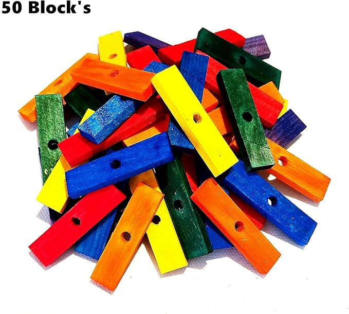 Wooden Color 50 Blocks 3" Long for Parrot Bird Toy Cage Toys Medium Size Fantastic to chew