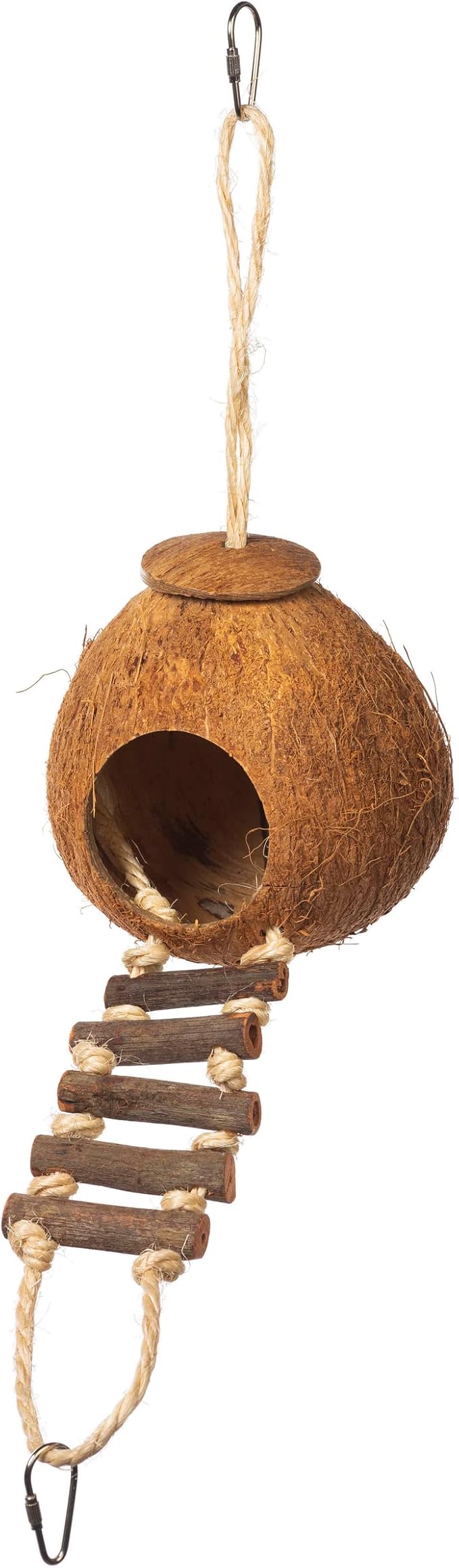 Prevue Pet Products Naturals Coco Hideaway with Ladder - Bird Toy for Parrots, Conures, Cockatiels, Budgies, and Small to Medium Birds, Cage Accessory for Climbing, Resting, and Beak Exercise
