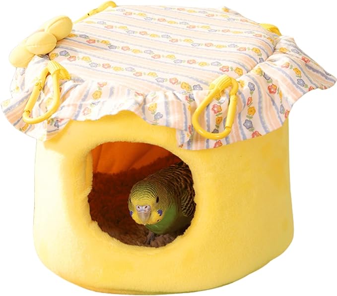 Bird Nest Hanging Bird Bed Hammock for Parrots Parakeet Conures Cockatiel - Small Animals House Pet Cage Habitats Decor (Yellow)