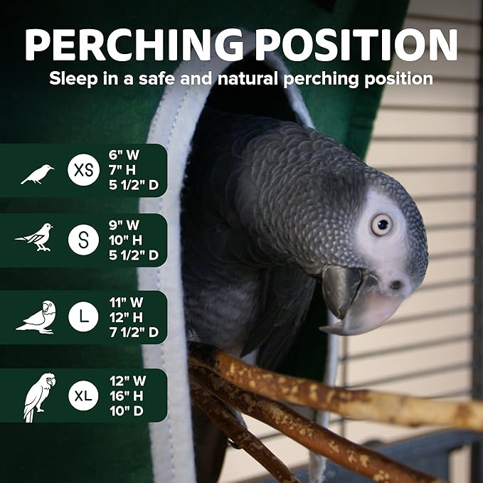 Crazy K Farm - Avian Haven Bird Hut, Comfy Bird Snuggle Hut, Plush Pet Bird Hut for Sleeping and Snuggling, Hanging Bird Cage Hut with Sherpa, Cozy Bird Cage Accessories Small, Green