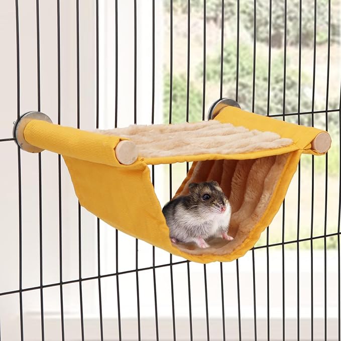 Wontee Hamster Plush Hammock Bird Hanging Bed Nest for Rat Squirrel Chinchilla Gerbil Guinea Pig Small Parrot Budgie Parakeet Lovebird Canary (S, Yellow)