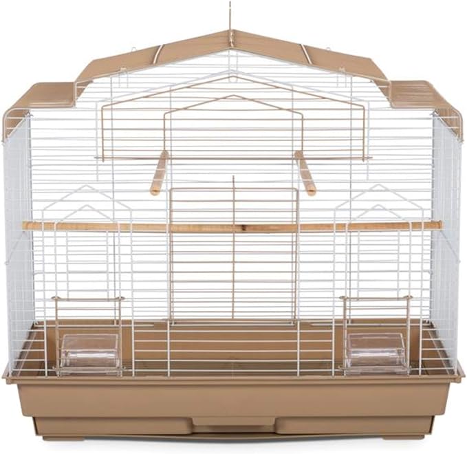 Prevue Pet Products Barn Style Bird Cage - Ideal for Parakeets, Parrots, Lovebirds, Conures, Canaries, and Similarly Sized Birds, Wide Barn Style Design, Stand Alone Cage - Brown & White
