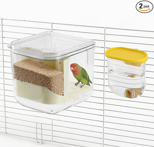 No Mess Bird Feeder Water Dispenser Set, Multifunctional Seed Feeder, Easy Cleanup Bird Cage Accessories, Beige, Yellow, 1 Set