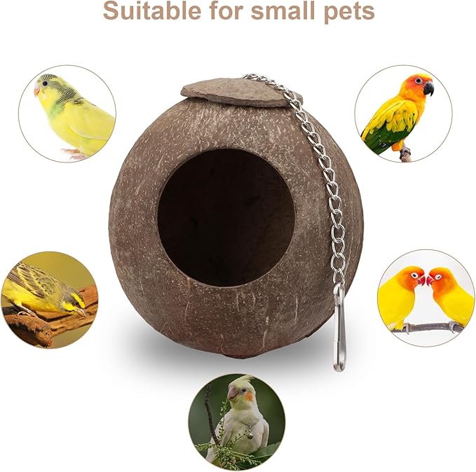 Hypeety Natural Coconut Hideaway Parrot Birds Toys Decorative Bird Nest Cage House for Pet Parrot Budgies Parakeet Cockatiels Conure Canary Finch Pigeon Cage Hamster Rat (Nest Cage Only)