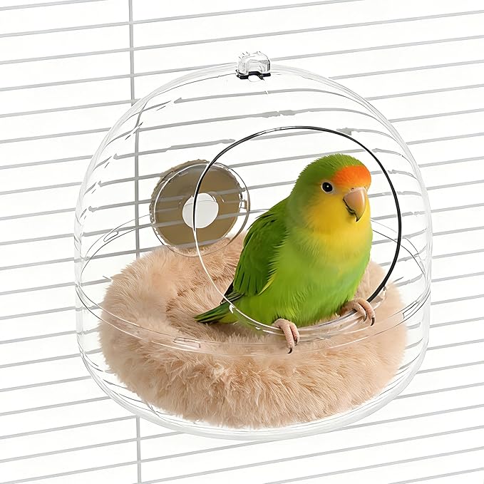 Bird Flat-Bottomed Nest for Cage Clear Transparent Observation Hanging Bite-Resistant Washable Bird House, Parakeet Breeding Nesting Plush Warm Bird Bed for Parrot Budgie Lovebird Canary