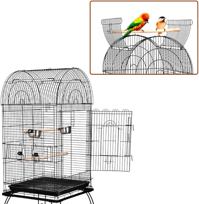 63.5 Inches Medium Bird Cage Open Top Parrot Cage with Detachable Stand, Rolling Wheels Lovebird Cockatiel Quaker Sun Parakeet Green-Cheek Conure Cage