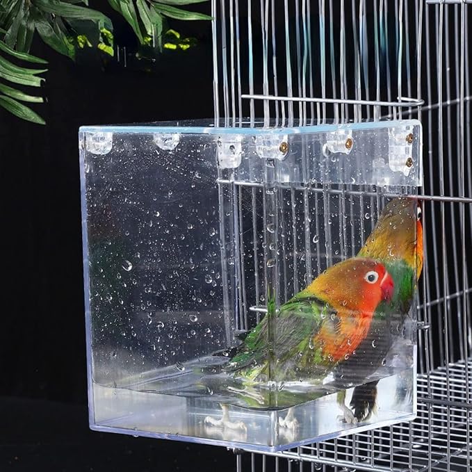 Bath Cage, Cleaning Pet Supplies Cockatiel Bird Bathtub with Water Injector for Small and Medium Birds Parrots Spacious Parakeets Portable Shower for Square Birdcage