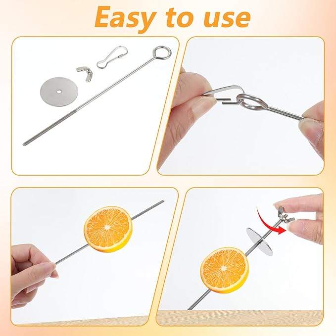 2PCS Bird Food Holder with Hook, Stainless Steel Small Fruit Feeder Animal Bird Food Treats Foraging Toy Skewer Hanging Vegetable Stick Holder Treating Tool Suitable Parrot Cockatoo Cockatiel (Silver)
