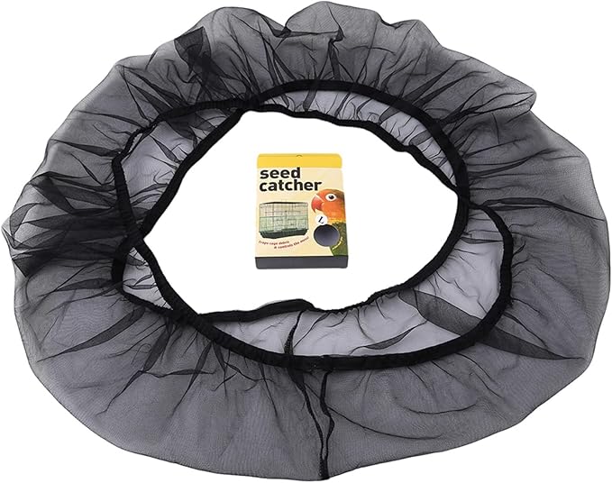 Bird Cage Seed Catcher, Stretchy Form Fitting Mesh Skirt Cover for Parrot Enclosures, Light and Breathable Fabric, Prevent Scatter and Mess,66 * 28Cm Black