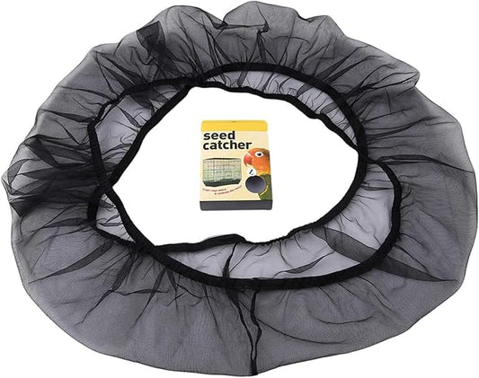 Bird Cage Seed Catcher, Stretchy Form Fitting Mesh Skirt Cover for Parrot Enclosures, Light and Breathable Fabric, Prevent Scatter and Mess,66 * 28Cm Black