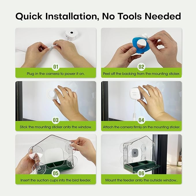 Smart Bird Feeder with Window Camera, 2K HD Camera for Window Viewing, AI BirdSpecies Recognition & Instant Alerts, Sturdy Acrylic Outdoor, Alexa Compatible, Gift for Bird Lovers