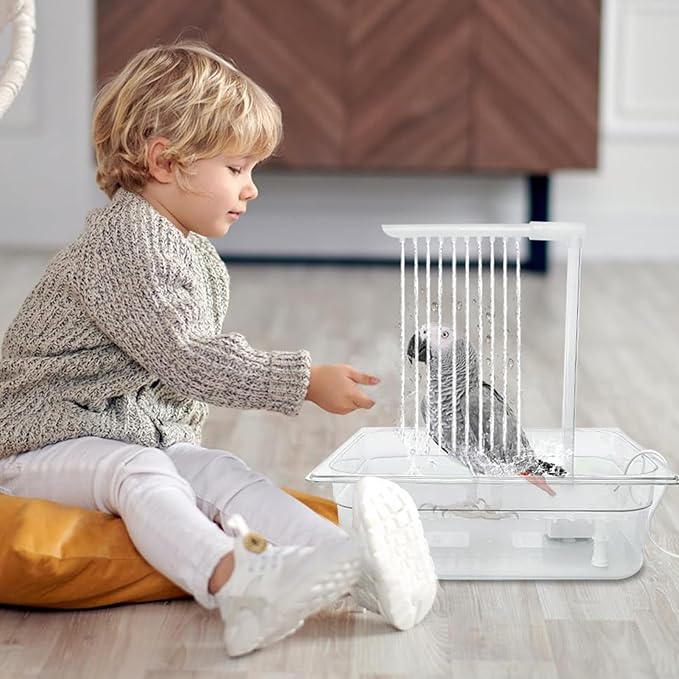 Parrot Bathtub, Bird Automatic Bathtub, Small Parrot Tub Bowl, Multipurpose Bird Bathtub with Faucets, Contains USB and Power Plug, for Small Medium Parakeet Cleaning Supplies, Cage Accessory