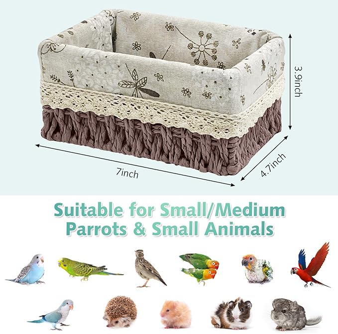 kathson Bird Nest Parrot House Birds Sleeping Bed Straw Weave All Season Hanging Hammock Bird Bed Snuggle Hut Birdcage Accessories for Parakeets Budgies Cockatiels Conures Quaker Parrot (Grey)