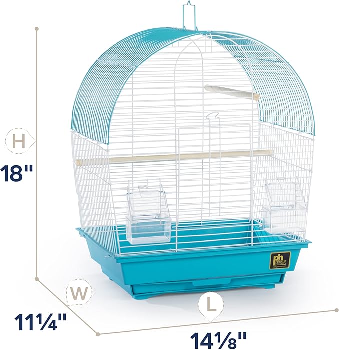 Prevue Pet Products South Beach Dome Top Bird Cage - Ideal for Parakeets, Finches, Budgies, & Canaries, Small & Portable Indoor Bird Cage, Functional Permanent or Travel Bird Cage - White & Teal