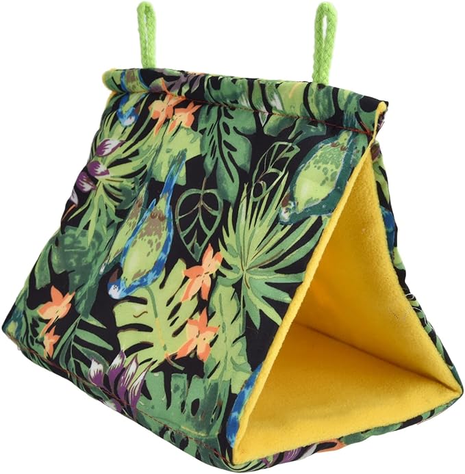 Bird Nest Snuggle Hut, Bird Nest Tropical Rainforest Printed Triangle Parrot Hammock Hanging Sleeping Bed for Birds Parakeet Cockatiels Parrot Winter Warm Bed Pet Pouch Cotton