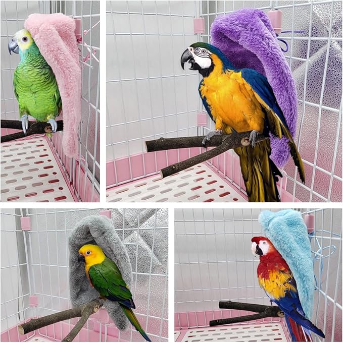 Suxgumoe Comfort Corner Fleece Bird Blanket, Bird Parrot Nest Hanging Toy, Warm Bird Nest for Cage, Hanging Hammock Toy for Parakeet Cockatiel Pigeon (Large, Grey)