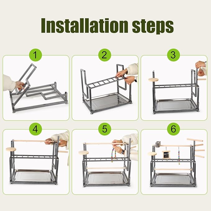 halinfer Bird Playground for Indoor Use, Bird Playstand with Ladder for Small to Medium Size of Cockatiel Parakeet Conure (Metal Ladder Version)