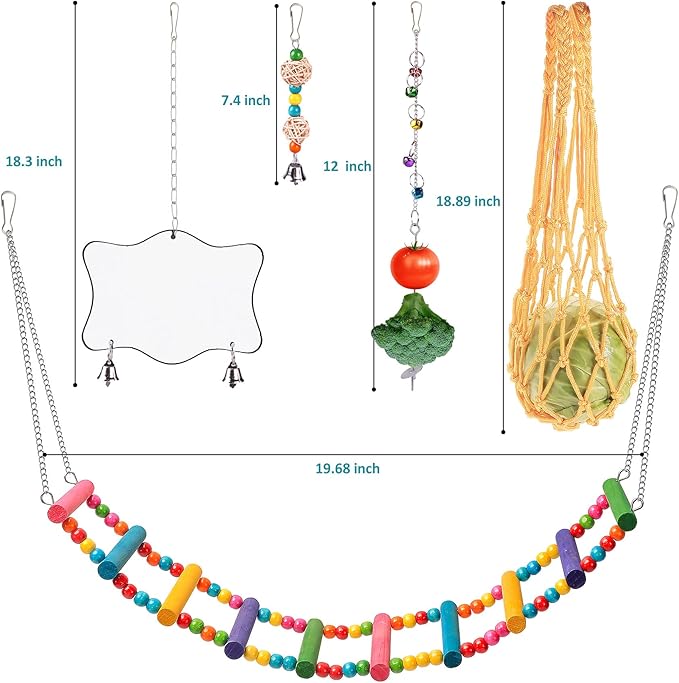 Chicken Toys for Coop 9PCS Set, KAKUNM Chicken Enrichment Toys, Including Xylophone, Swing, Chicken Mirror, Chicken Flexible Ladder, Vegetable String Bag and Hanging Feeder Coop Toy Accessories