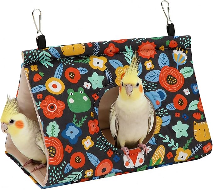 Rypet Winter Warm Bird Nest House - Hanging Hammock Velvet Shed Hut Cage Plush Fluffy Birds Hideaway Sleeping Bed Fuzzy for Parrot Parakeet Cockatiels Budgies Lovebird Medium (Navy Blue)