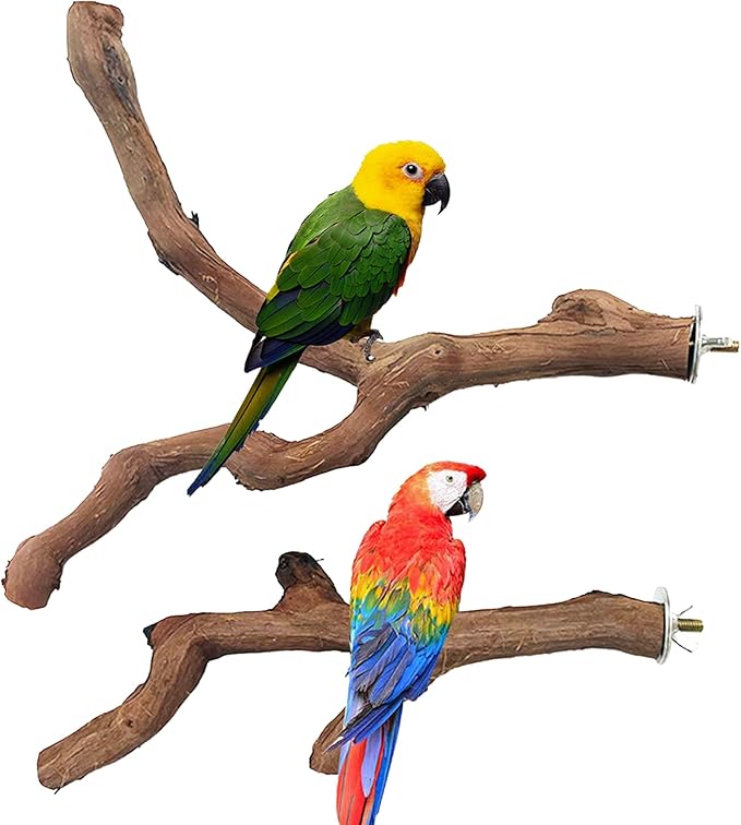 4 PCS Natural Wood Bird Perch Stand, Bird Parrot Perch Stand Set, Wooden Parrot Perch Stand Perch Platform Cage Accessories for Parrotlets Cockatiels Budgies Parakeets