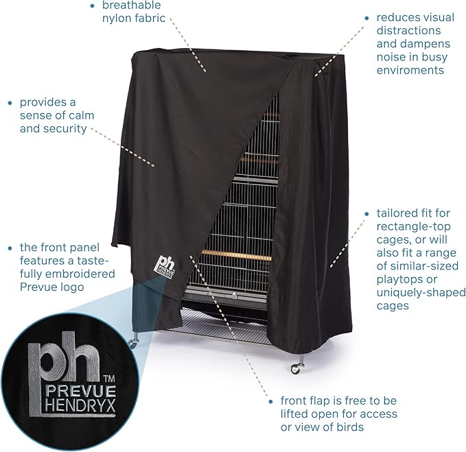 Prevue Pet Products Extra Large Bird Cage Cover - Good Night Cage Cover, Bird Accessories, Blocks Light, Breathable Nylon Fabric, Fits a Variety of Cage Sizes - Black, Size Large