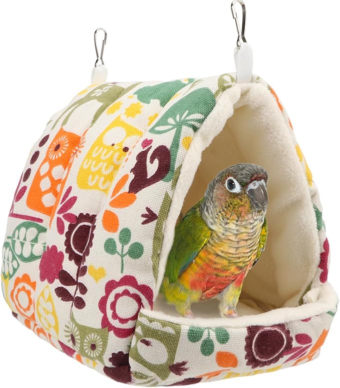 Hypeety Bird Hanging Hammock Nest Parrot Winter Warm Nest House Comfortable Plush Bird Bed for Cage Winter Bird Hideaway Hut for Cockatiels Budgies Parakeets Lovebirds Conures Hamsters (Flower)