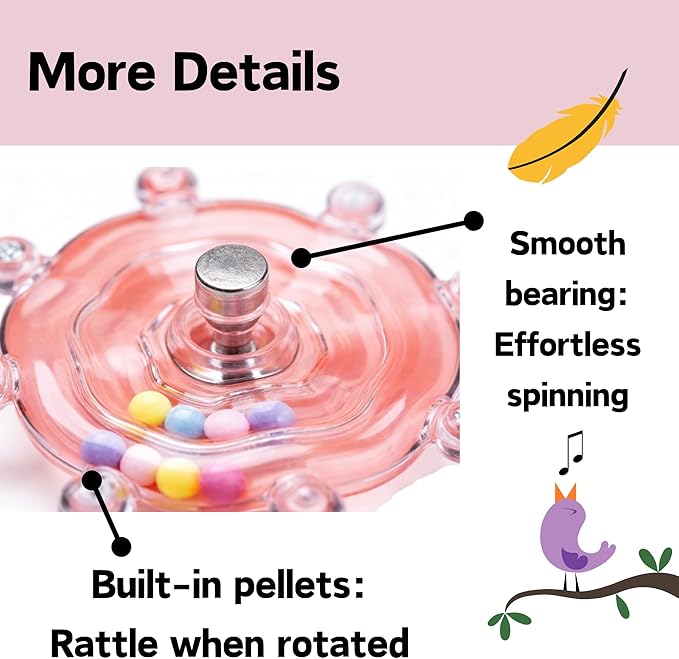 Spinning Bird-Toys Bird Cage Toys & Bird Perch Parrot-Parakeet Budgie Cockatiel Conure Macaw Chicken Parrot Enrichment Cage Accessories Small Animal Chewing Toy (Pink Wheel)