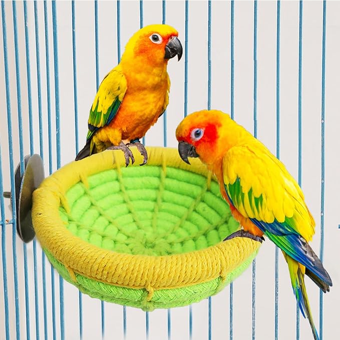 Cotton Rope Parakeet Nest Handmade Bird Breeding Nest Cockatiel Hatch Rope Bed Green Base Canary Snack Bowl for Parrot Conure Finch Budgie Lovebird
