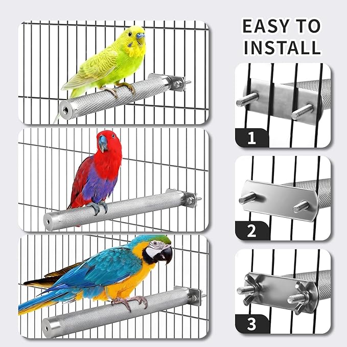 AOTU Large Bird Perch Stainless Steel Parrot Perches Bird Stand for Cage Durable Beak & Claw Trimming Grinding Perch for Birds Parrot Cage Accessory (L: 11.8" x 1.2")