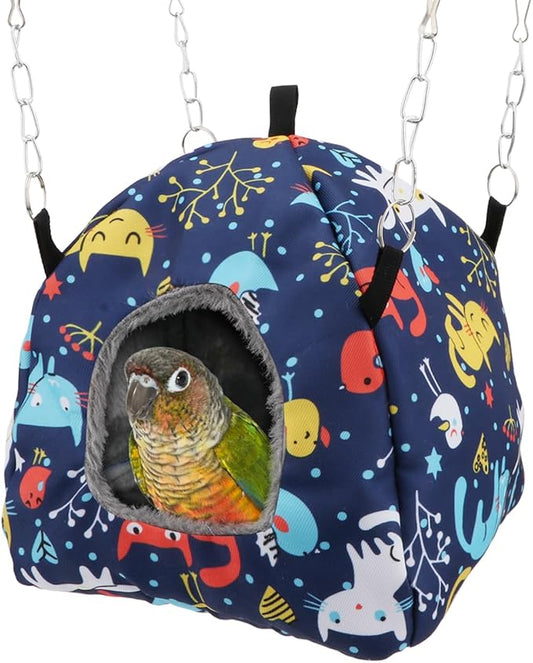 Wontee Bird Plush Hammock Parrot Hanging Snuggle Cave Happy Hut Tent for Parakeet Cockatiel Conure Lovebird Budgie Hamster Gerbil Rat Chinchilla Squirrel Cage (M, Blue Cat)
