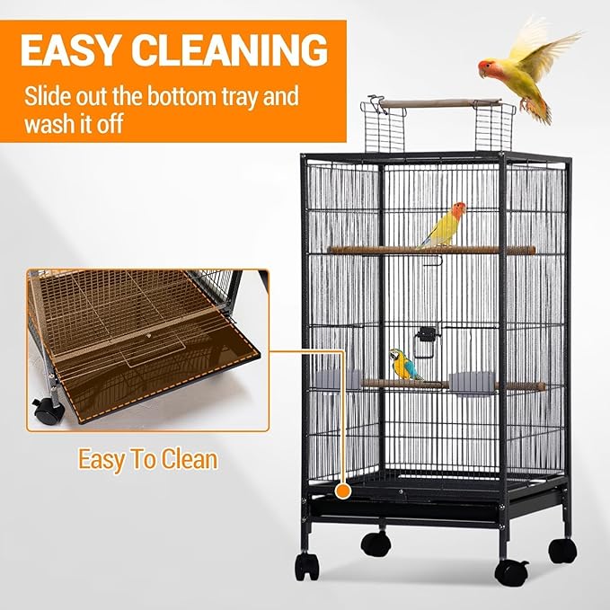 GarveeHome Small Bird Cage with Wheels, Parakeet Cage, Bird Carrier for Parakeets, Canaries, Lovebirds, Small Quaker, Cockatiels, Budgie, Green Cheek (40in)