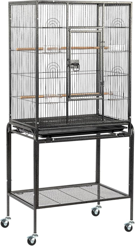 VINGLI 53-inch Bird Cage with Wheels, Durable Wrought Iron Parakeet Cage with Slide Out Tray, Black Bird Cages for Parakeets/Lovebird/Cockatiels/Budgies and Other Small/Medium Birds (Black, 53 inch)
