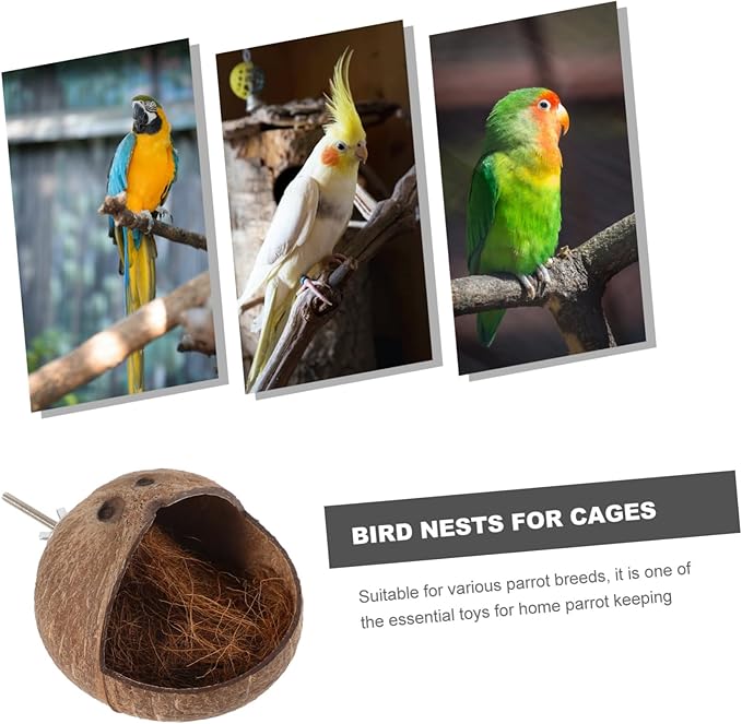 Kisangel Coconut Shell Bird Nest Parrot House for Cage with Exercise Space Bird Bed for Breeding Suitable for Lovebirds Parakeets 5.31X5.31X5.11 Inches