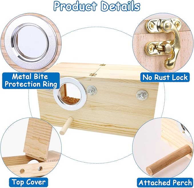 BNOSDM Parakeet Nesting Box Transparent Bird Nest Breeding Box with Perch Wood Bird House for Cage Cockatiel Budgie Lovebirds Conure Finch Parrot Small to Medium Birds (S)