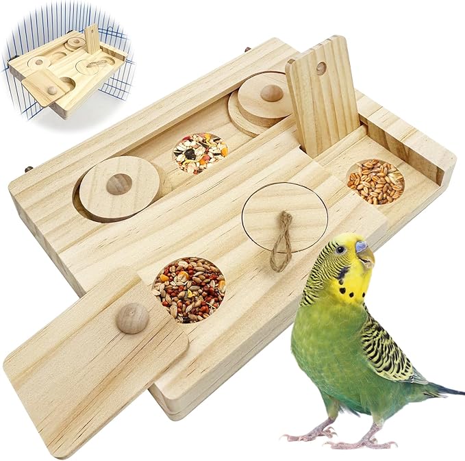 Hamiledyi Bird Foraging Toys Interactive Wooden Parrot Puzzle Toys Hanging Enrichment Toys Bird Slow Feeder Cage Accessories for Parakeet Cockatiel Lovebird Conure Finche