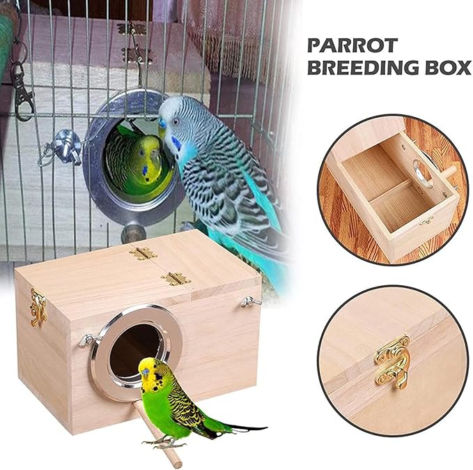7.7" x4.7" Birds Nest Box Lovebird House Wood Parakeet Budgie Cockatiel Breeding Nest Box Cage Wood House for Finch Lovebirds Cockatiel Budgie Conure Parrot