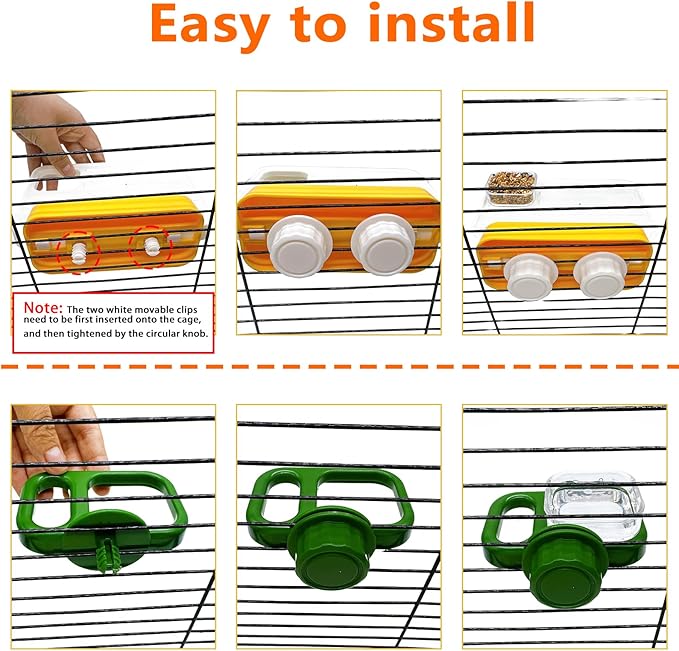 Hamiledyi Bird Cage Feeder with Platform Bird Feeding Cups with Perch Stand Feeder Bowl Cage Accessory for Parakeets Conures Cockatiels Parrot Lovebird
