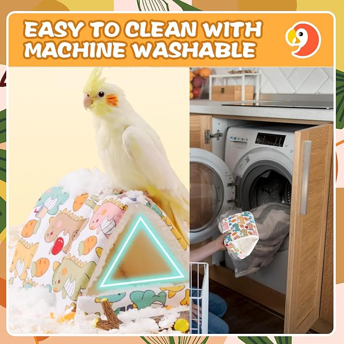 SUSOO Plush Warm Bird Bed - Hanging Bird Nest Snuggle Velvet Shed Tent Cage Fluffy Hut Winter Sleeping Hideaway Hammock House for Parrot Parakeet Conure Cockatiel Budgies Lovebird (White, M)