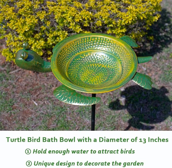 Turtle Bird Bath, 3 Deep Bird Bath Outdoor with Garden Stake, Metal Birdbaths Rustproof Decor for Garden, Yards Lawn Patio