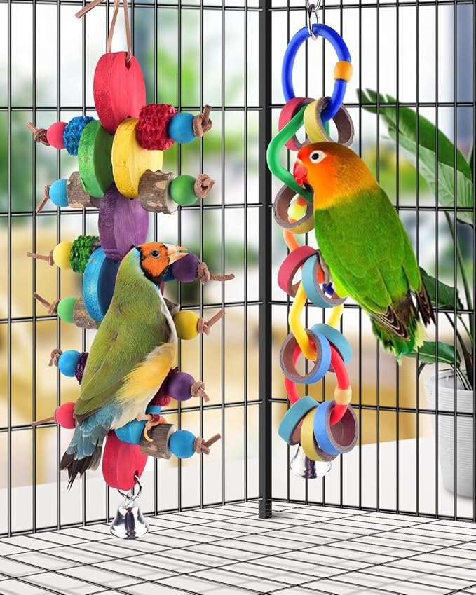 Bissap 2 PCS Bird Chew Toys, Multicolored Bagel Cascade Bird Parrot Toy Biting Paper Cardboard Olympic Rings Conures Toys for Amazon Cockatiels Cockatoos Macaws and Similar Sized Pet Birds