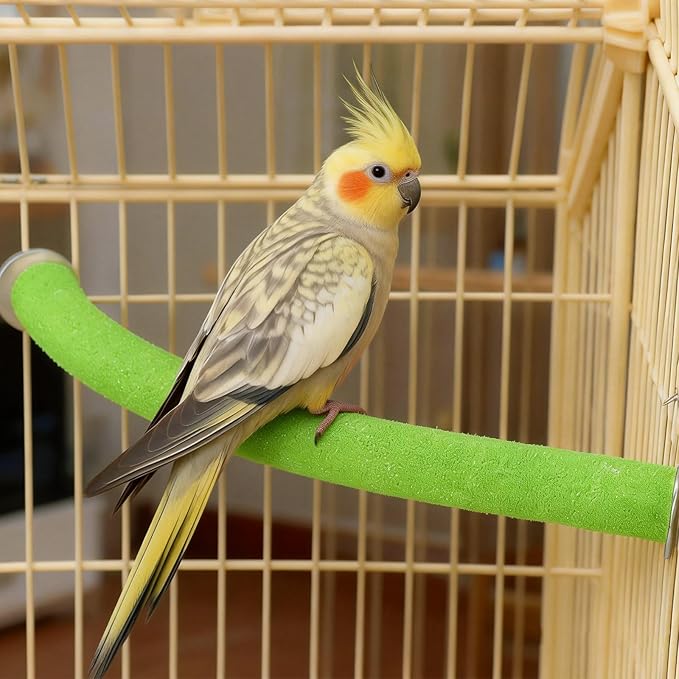 Rypet Parrot Perch Stand Toy Used for Cage Corner for Paw Grinding Clean Stick Exercise, Rough-Surfaced Quartz Bird Perch Standing Cage Accessorie for for Small Parakeets Cockatiel Conures (Green L)
