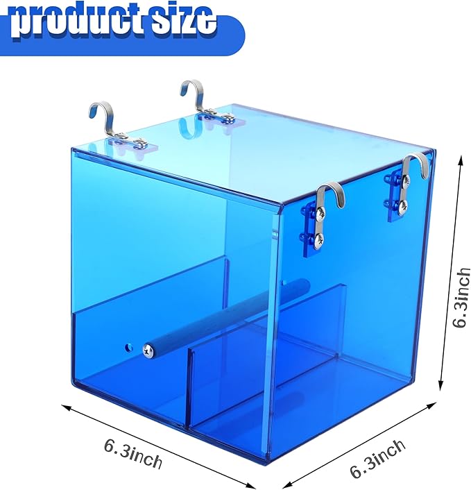 Automatic Bird Feeder Residue-Free Bird Cage Pet Feeder Seed & Pellet Container for Long-Tailed Parrots, Budgerigars, Canaries, Cockatiels, Lovebirds Acrylic Material Blue 6.3 x 6.3 x 6.3 Inches