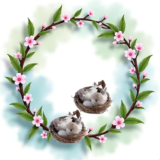 GANPUB 2Pcs Simulation Bird Nest with Bird and Eggs Decor, Fake Foam Feather Birds, Artificial Birds, for DIY Craft Tree Decoration