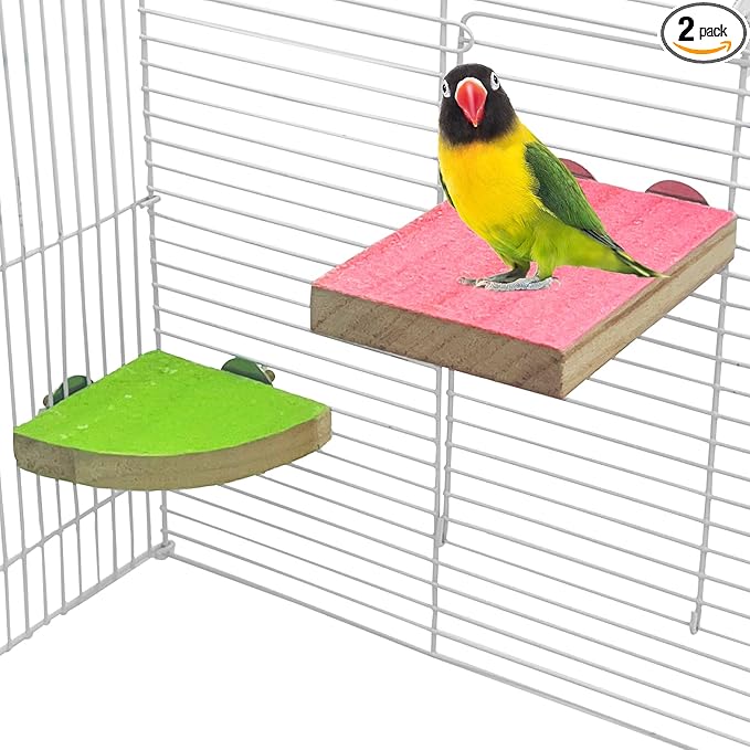 kathson Bird Perch Platform, Parrot Sanded Stand Wooden Corner Shelf Fan Shaped Cage Playground for Parrots Conures Budgies Parakeets Cockatiels Lovebirds