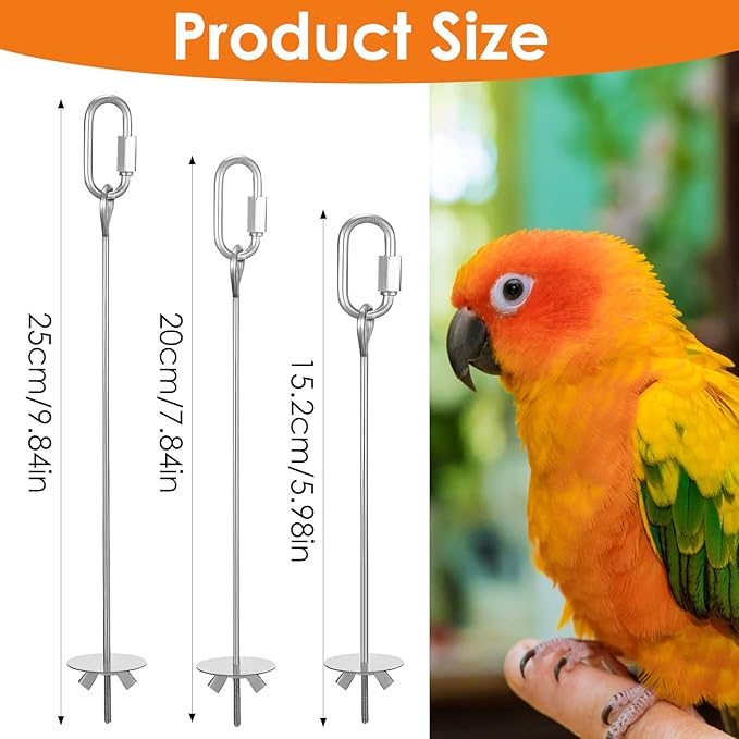 Parrot Fruit Vegetable Skewer, Bird Cage Food Holder, 3PCS Parrot Fruit Stick Feeder Stainless Steel Bird Cage Feeder Foraging Toy with Hook for Parakeet Budgie Macaw (5.98/7.87/9.84 Inch)