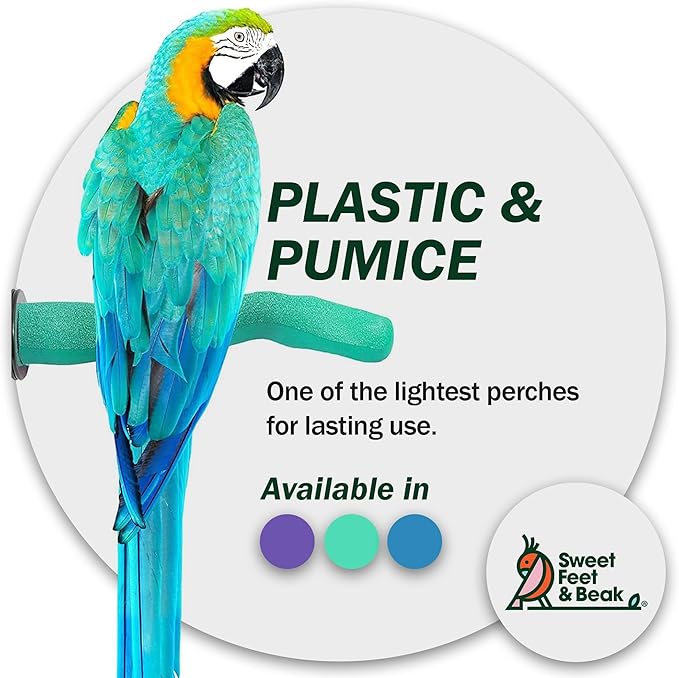 Sweet Feet & Beak Safety Pumice Bird Perch, Large 1-1/2" X 12", Lightweight Grinding Bird Perches for Cage - Bird Nail Trimming Perch for Healthy Beak & Feet - Multi-Size & Color Parrot Stand - Blue