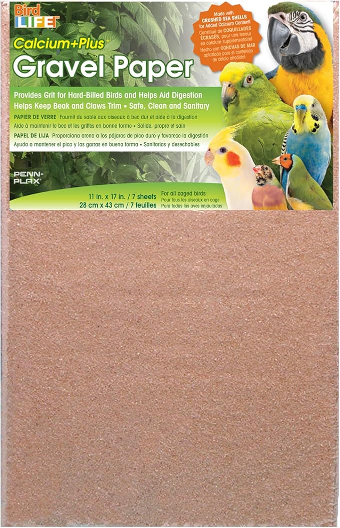 Penn-Plax 7-Pack of Gravel Paper, 11" x 17" | Great for Hard-Billed Birds | Clean, Easy and Safe for Birds | Aids in Digestion (BA639)