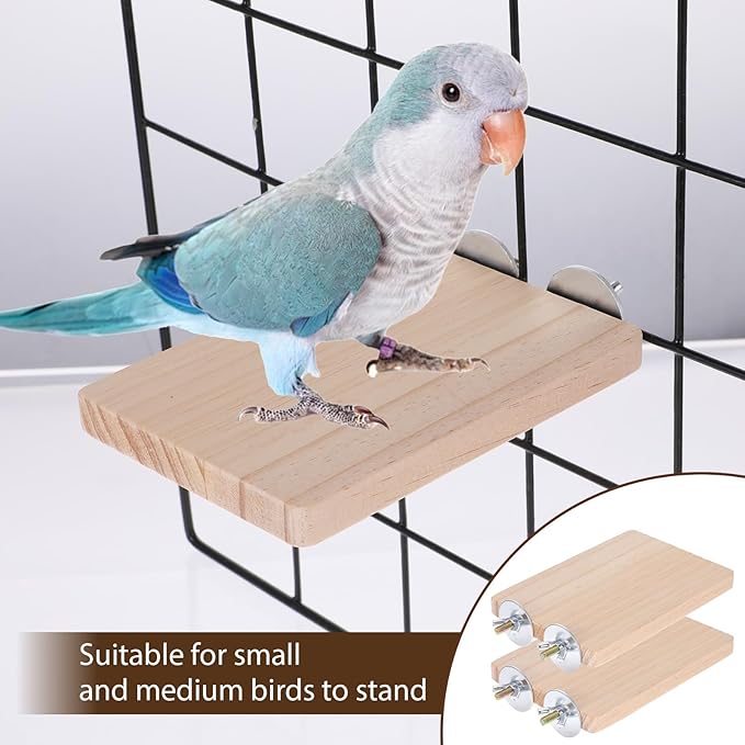 2PCS Bird Perch Platform Flat Wood Bird Platform Birds Perch Flat Stand Solid Wood Parrot Perches Platforms Natural Wooden Perches Toys Animal Climbing Platforms for Cages Parakeet Conure Finch