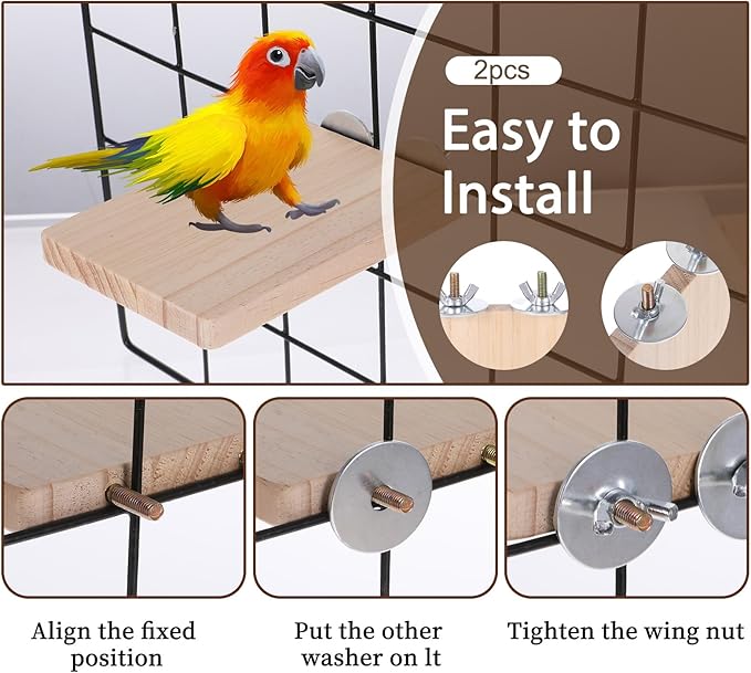 2PCS Bird Perch Platform Flat Wood Bird Platform Birds Perch Flat Stand Solid Wood Parrot Perches Platforms Natural Wooden Perches Toys Animal Climbing Platforms for Cages Parakeet Conure Finch